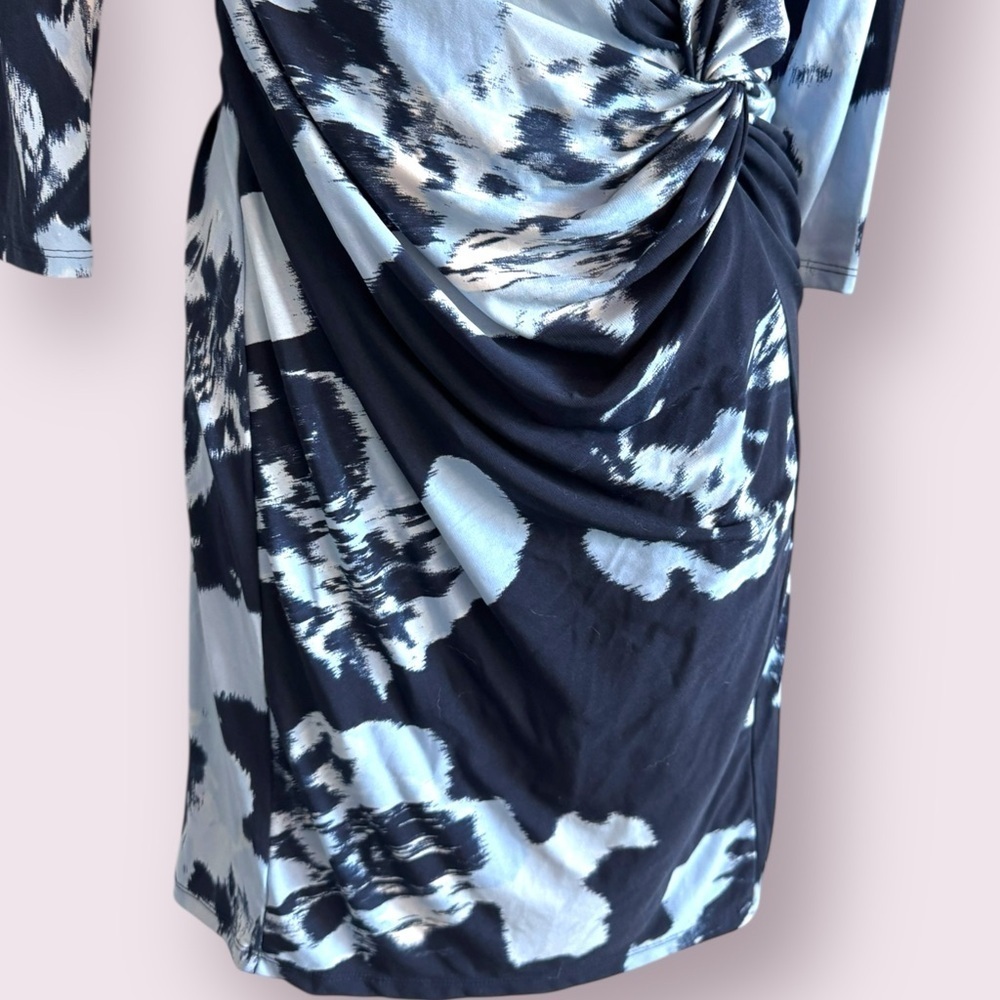 INC International Concepts Blue Ruched Abstract Dress 3/4 Sleeve S - Picture 8 of 9